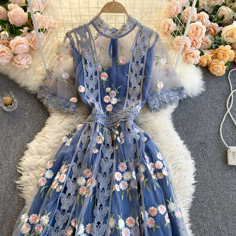 Fairy Gentle Embroidery Mesh Crochet High-End Women's Dress - Harmony Gallery