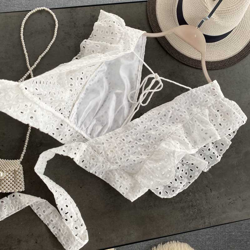 Hollow Lace-Up Halter Navel Western Style Women's Top - Harmony Gallery