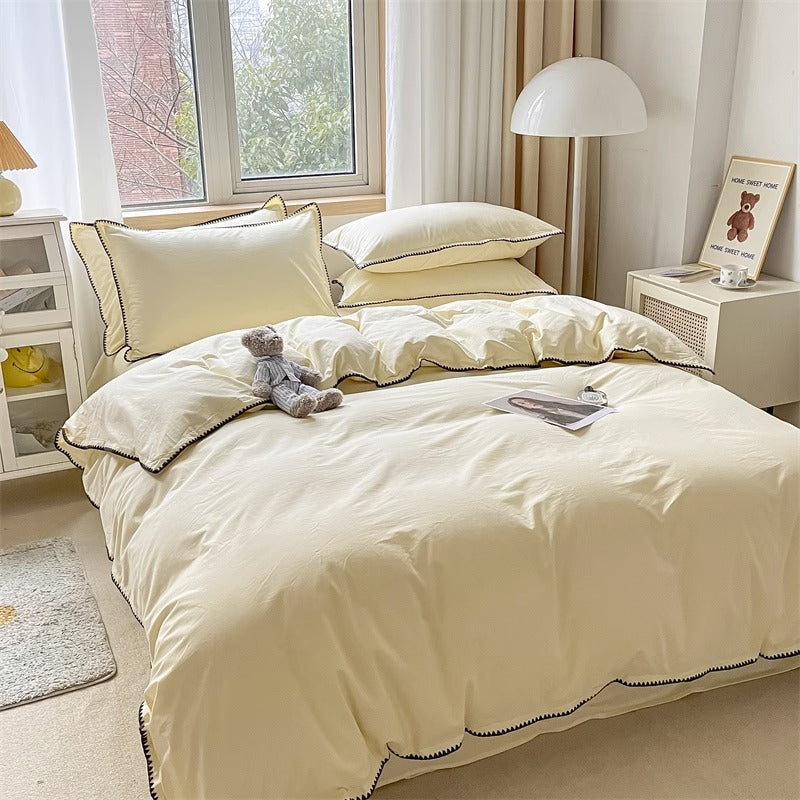 Spring & Summer Washed Cotton Needle Edge Four-Piece Pure Cotton Bed Set - Harmony Gallery