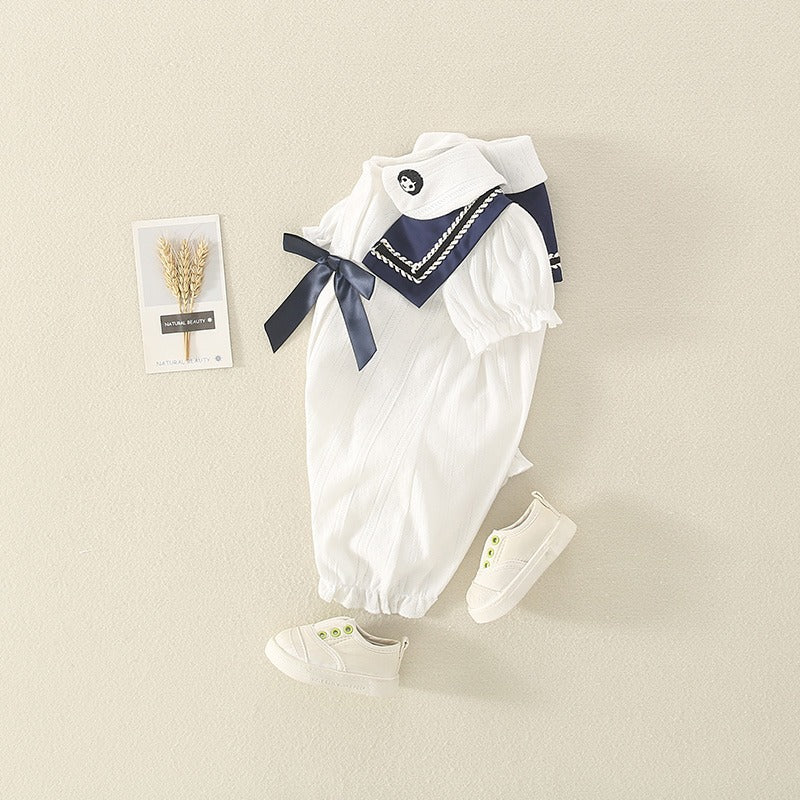 Summer Navy Style Jumpsuit Thin Cotton Baby Girl's Romper - Harmony Gallery