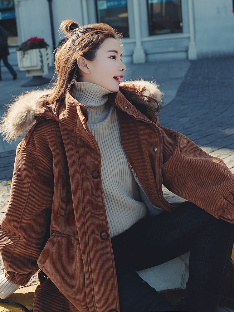 Corduroy Winter Casual Warm Padded Women's Coat - Harmony Gallery