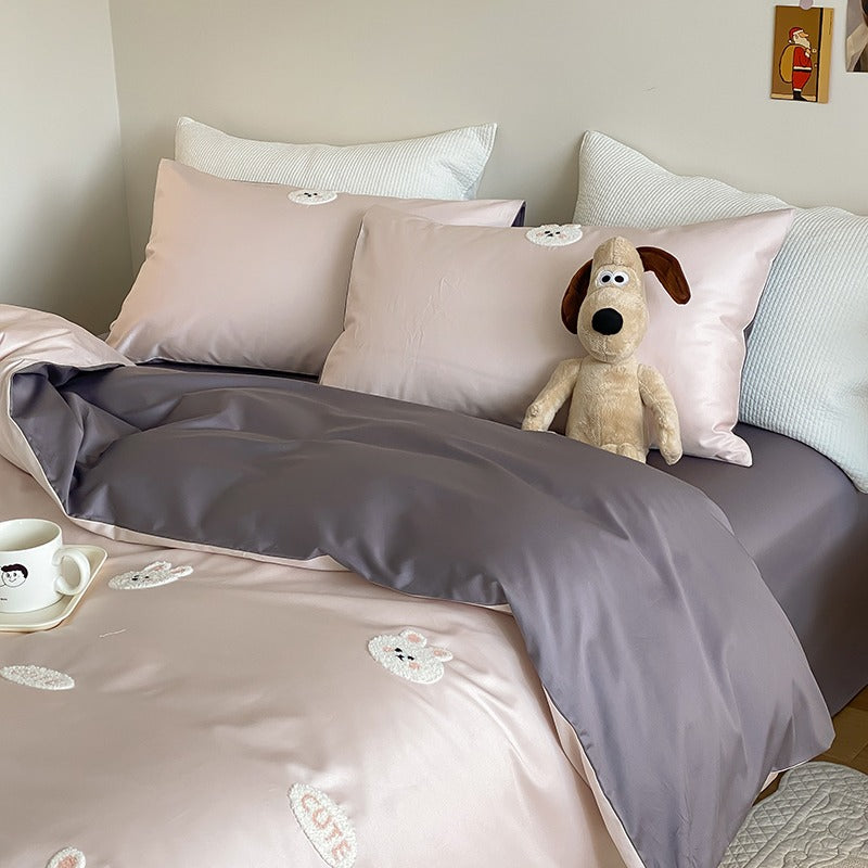 Cute Bunny Cartoon Satin long-Staple Four-Piece Pure Cotton Bed Set - Harmony Gallery