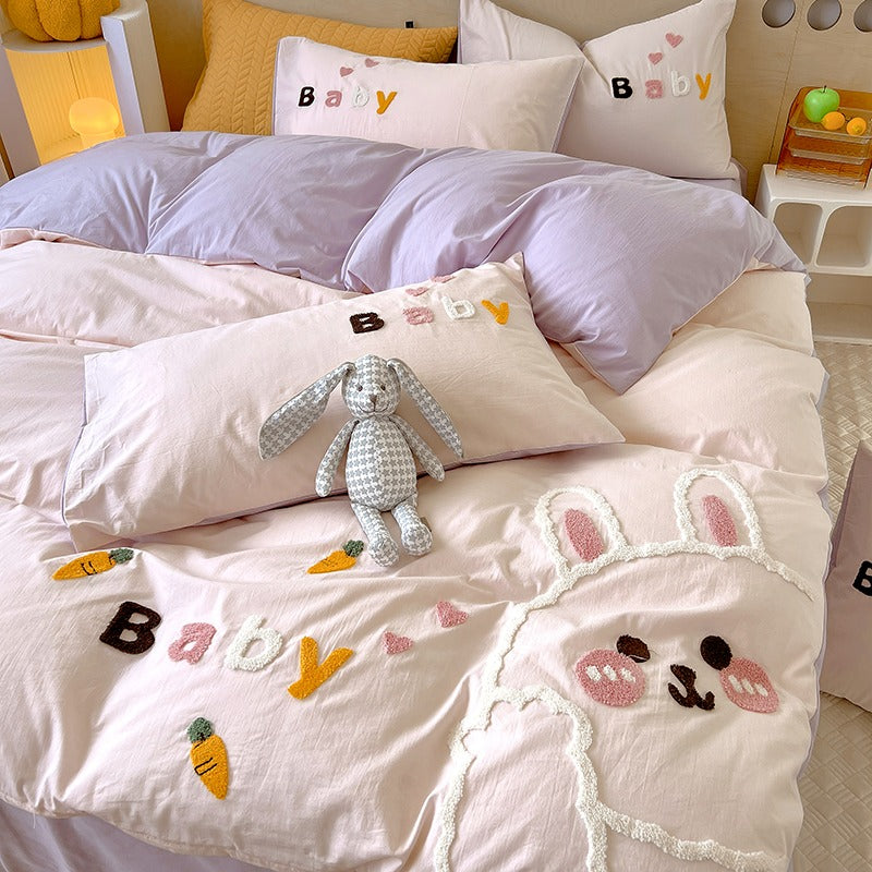 Cute Bear Cartoon Washed Cotton Four-Piece Bed Set - Harmony Gallery
