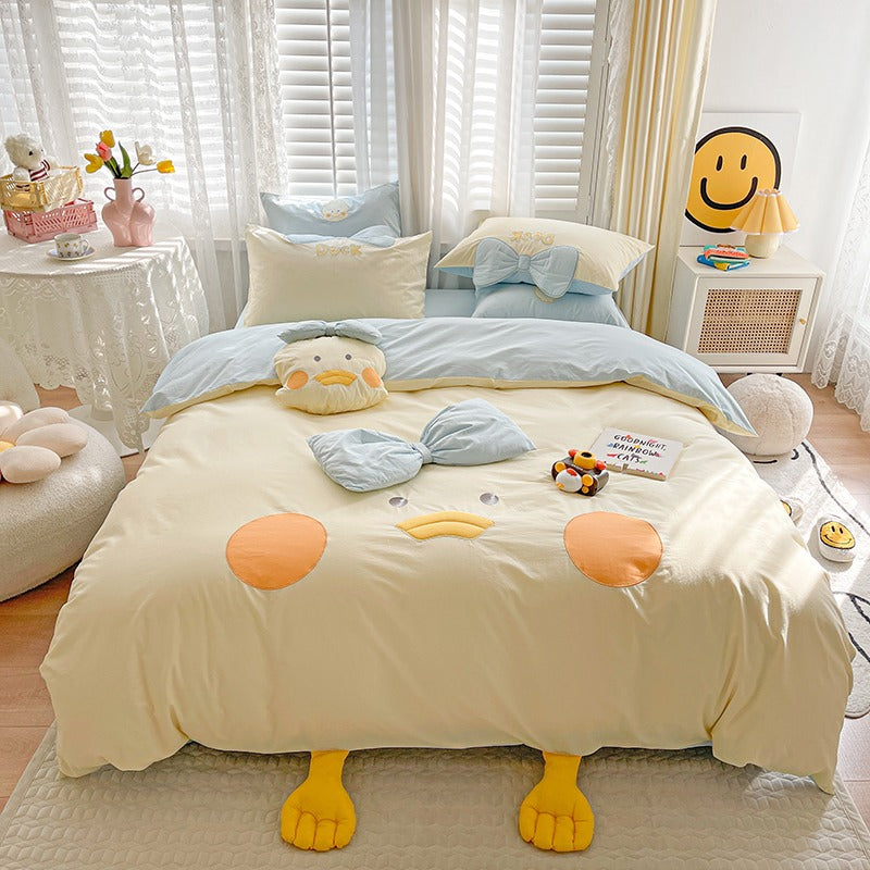 Pure Washed Cotton Cartoon Ugly Duckling Four-Piece Bed Set - Harmony Gallery