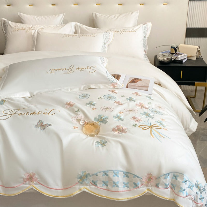 Summer Washed Ice Silk Embroidery Four-Piece Bed Set - Harmony Gallery