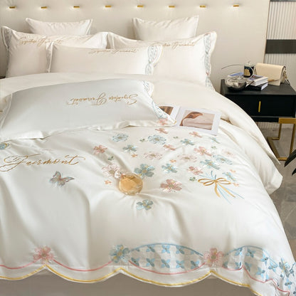 Summer Washed Ice Silk Embroidery Four-Piece Bed Set - Harmony Gallery
