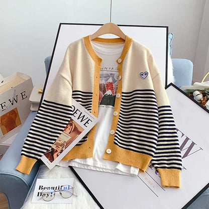 College Style Striped Knitted All-Match women's Cardigan - Harmony Gallery