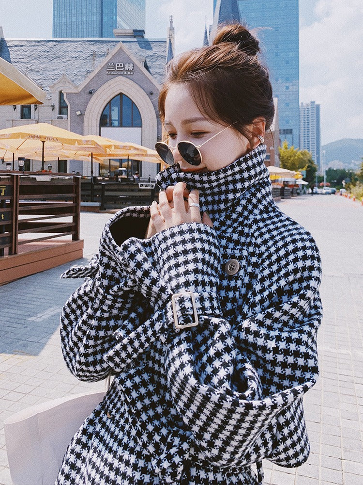 Plaid Casual Retro Woolen Women's Windbreaker - Harmony Gallery