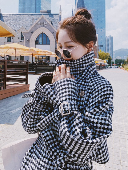 Plaid Casual Retro Woolen Women's Windbreaker - Harmony Gallery