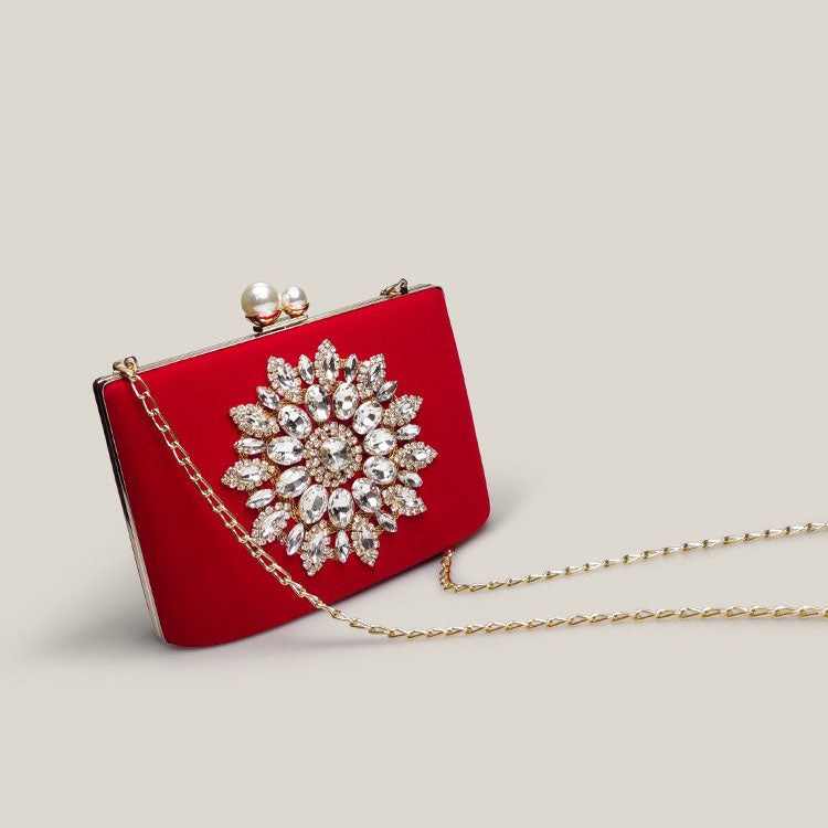 Red Bridal Diamond High-End Exquisite Velvet Clutch Bag - Harmony Gallery