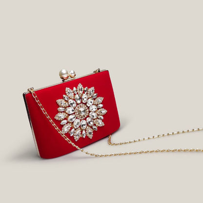 Red Bridal Diamond High-End Exquisite Velvet Clutch Bag - Harmony Gallery