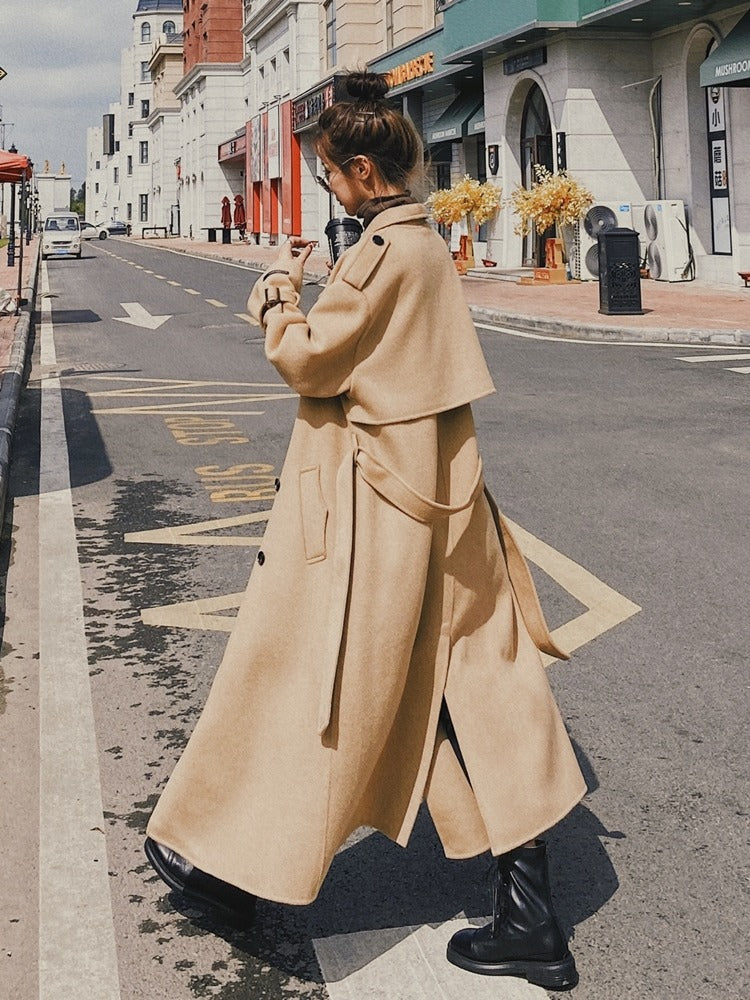 Popular Over The Knee French Woolen Women's Coat - Harmony Gallery