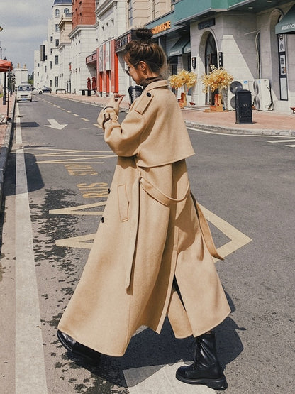 Popular Over The Knee French Woolen Women's Coat - Harmony Gallery