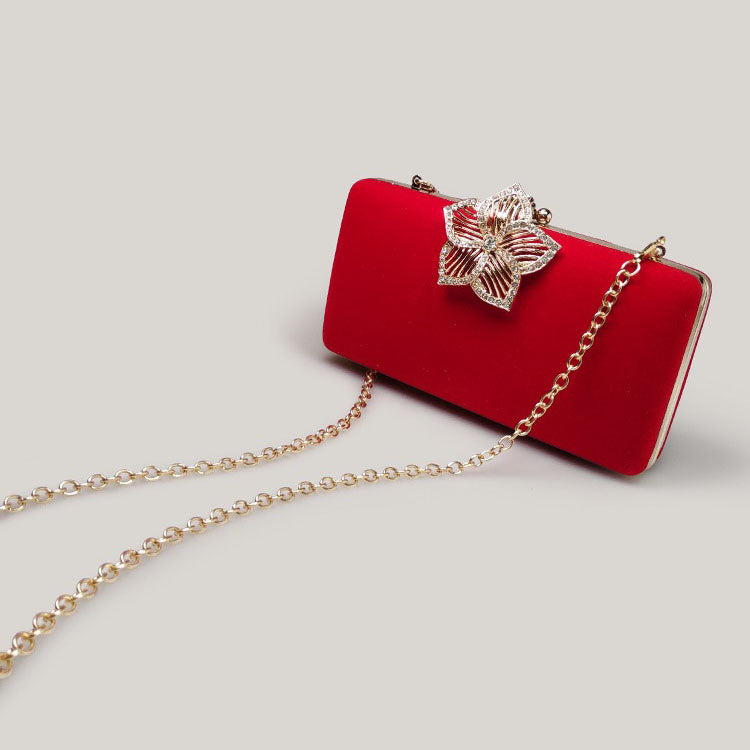 Bridal Evening Diamond Red Velvet Square Hand Bag - Harmony Gallery