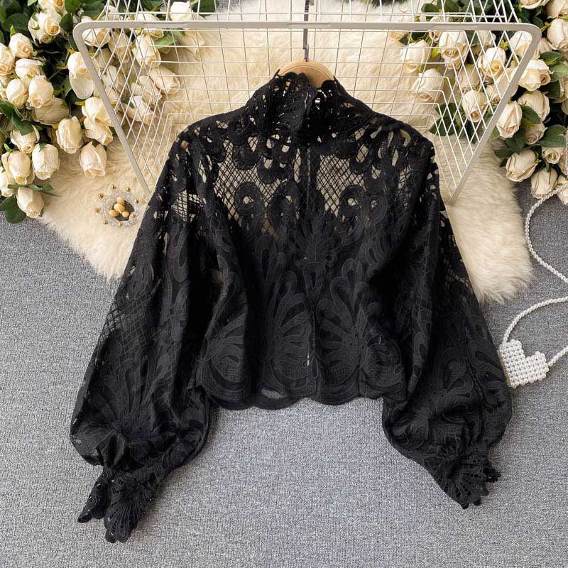 Hollow Lace-Up Temperament Stand-Up Collar Slim Women's Top - Harmony Gallery