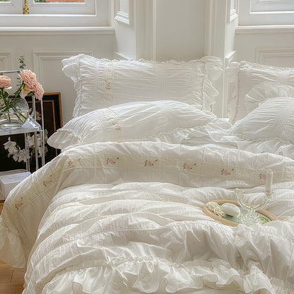French Romantic Fairy White Washed Cotton Five-Piece  Bed Set - Harmony Gallery