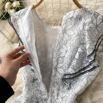Summer American Round Neck French Lace Women's Dress - Harmony Gallery