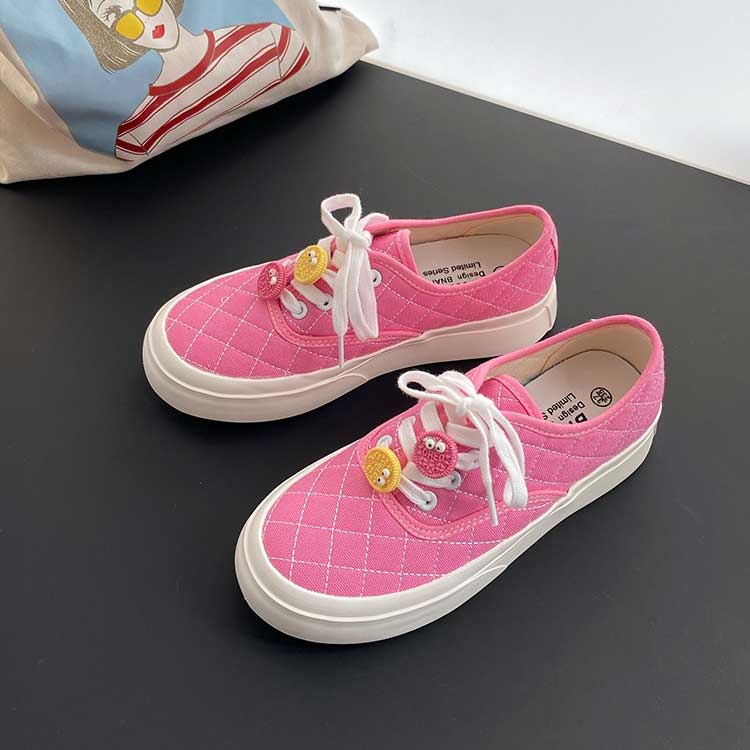 Round Toe Rhombic Smiley Canvas Women's Shoes - Harmony Gallery