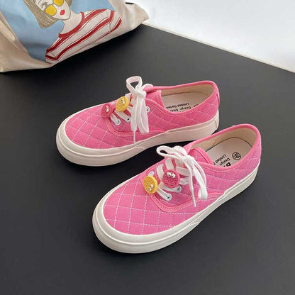 Round Toe Rhombic Smiley Canvas Women's Shoes - Harmony Gallery