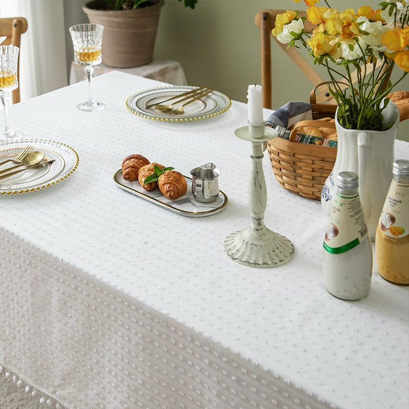 Pure Fresh Cotton French White Rectangular Dining Tablecloths - Harmony Gallery