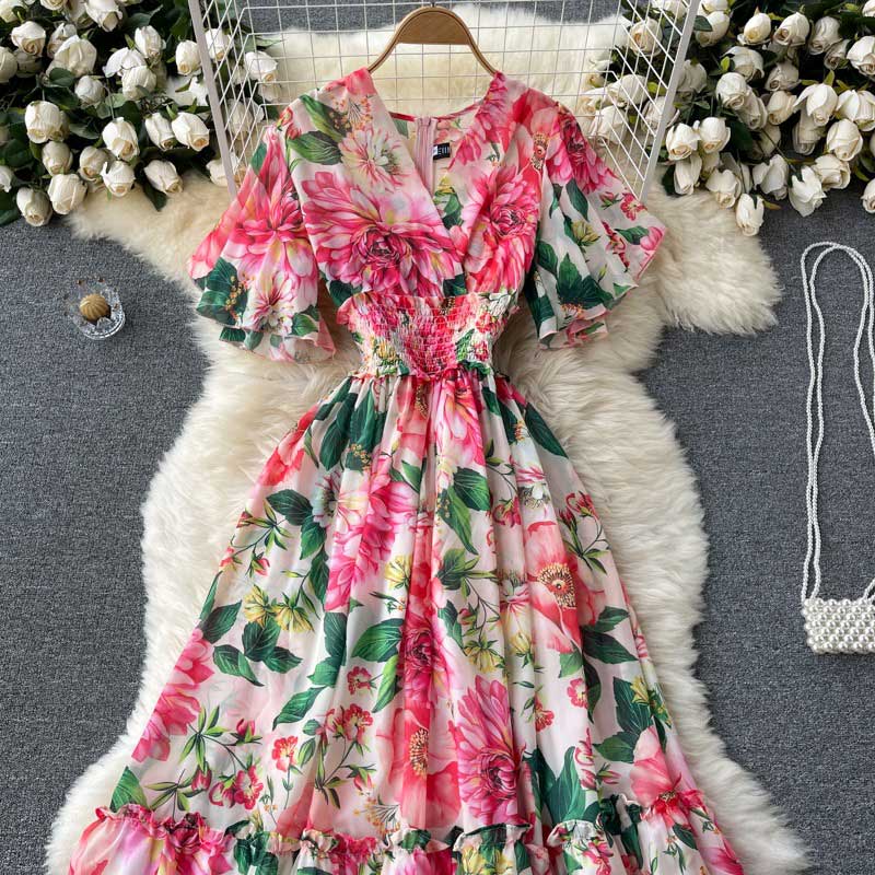 Elegant Trendy Fairy Printed Chiffon Summer Holiday Women's Dress - Harmony Gallery