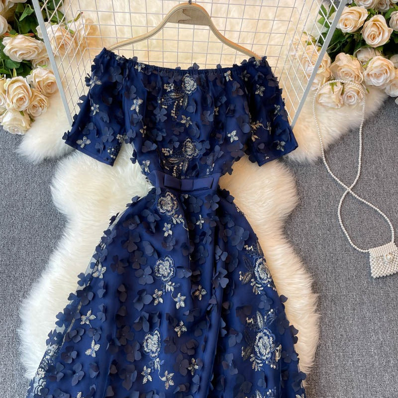 Light Luxury Retro Embroidery Petal High End Women's Dress - Harmony Gallery
