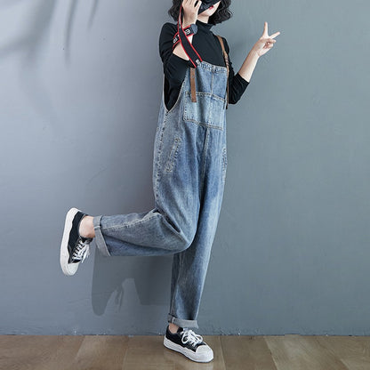Distressed Washed Jeans Casual Crotch Women's Overall - Harmony Gallery