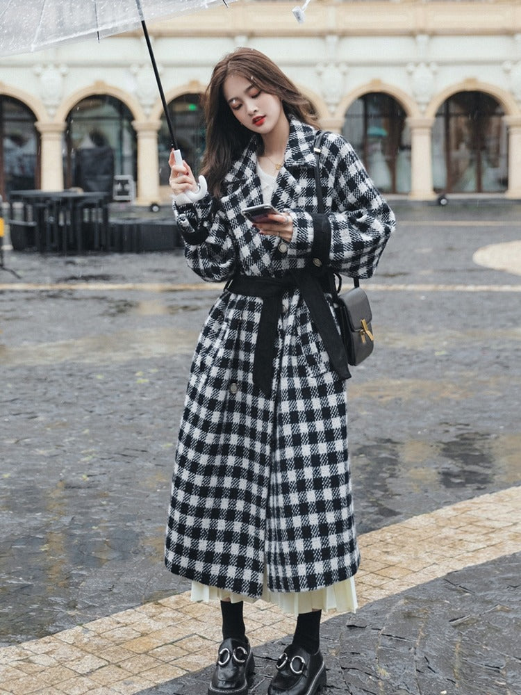 Loose Plaid Winter Mid-Length Goddess Woolen Women's Coat - Harmony Gallery