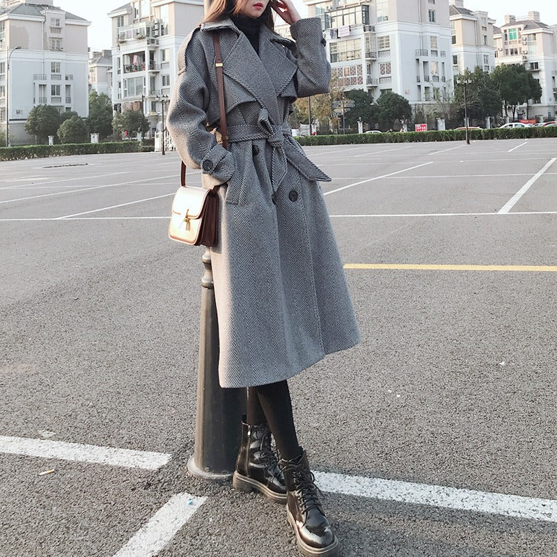 Mid-Length Casual Woolen Loose Women's Coat - Harmony Gallery