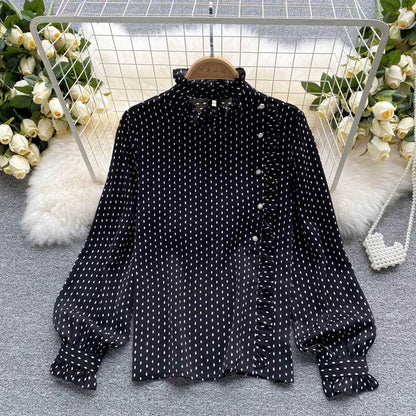 French Retro Dot Sweet Slim Fit Women's Top - Harmony Gallery