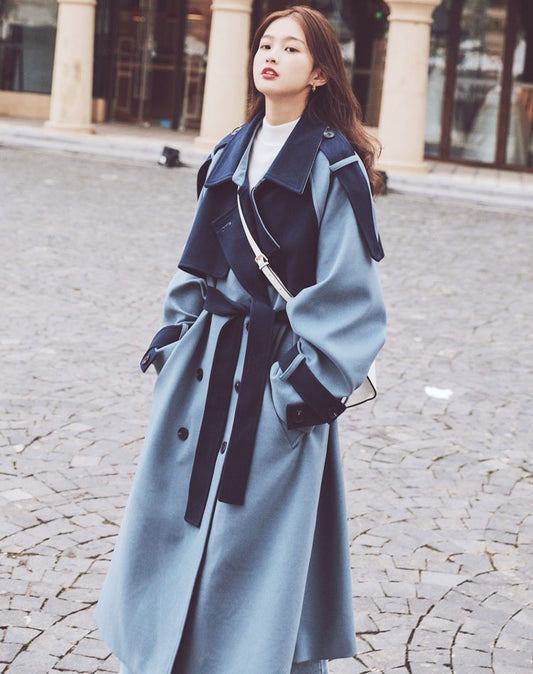 Color Contrast Woolen Goddess Fan Women's Coat - Harmony Gallery