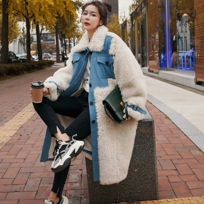 Denim Wool Loose Mid-Length Cotton-Padded Women's Coat - Harmony Gallery
