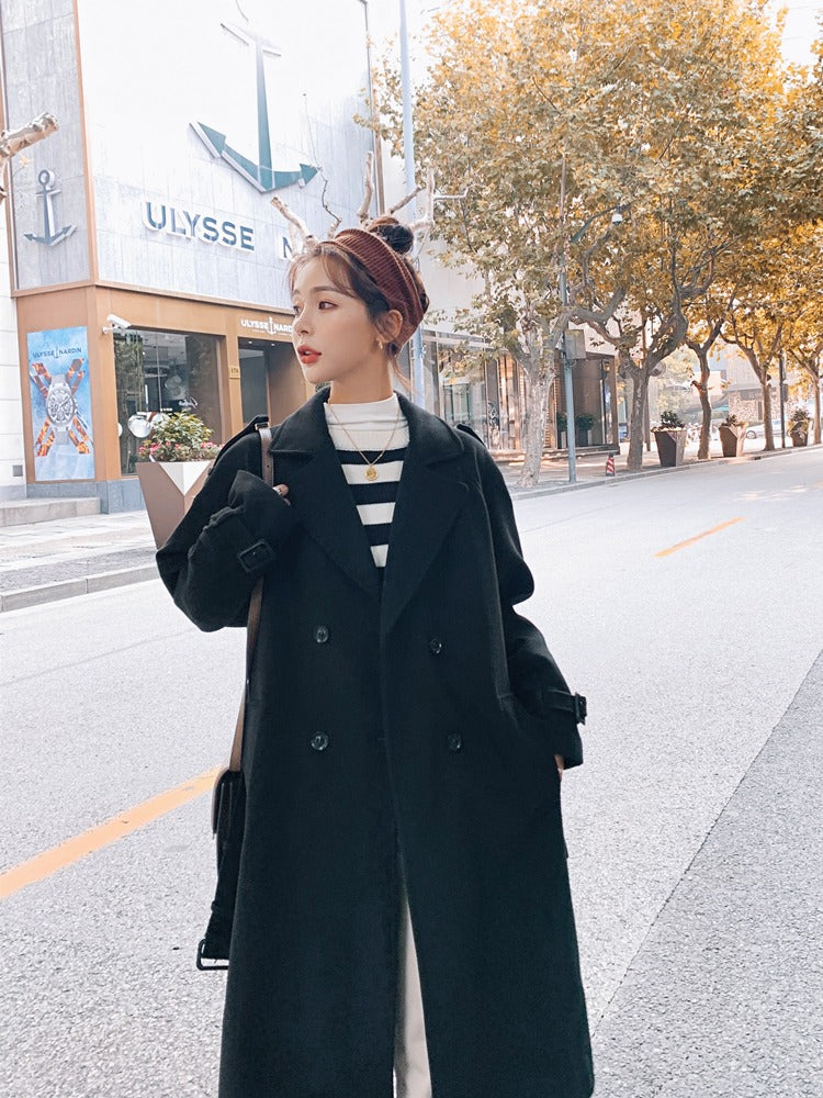 British Style Woolen Loose Mid-Length Women's Coat - Harmony Gallery