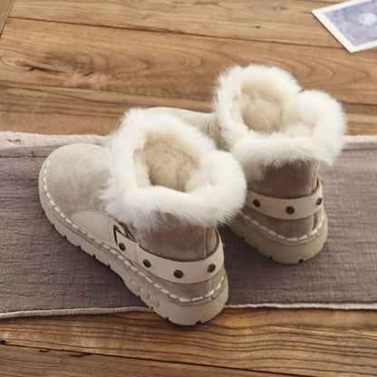 Rabbit Fur Winter Rivet Comfortable Women's Boots - Harmony Gallery