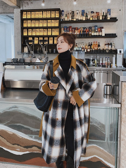 Fashion Retro Plaid Mid-Length Woolen Women's Coat - Harmony Gallery