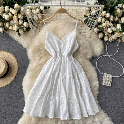 Heart Shaped Sweet Lace Hollow Open Back Beach Women's Dress - Harmony Gallery