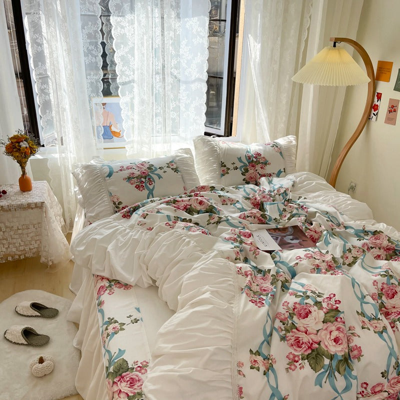 Floral Sweet Princess Pastoral Cotton Four-Piece Bed Set - Harmony Gallery
