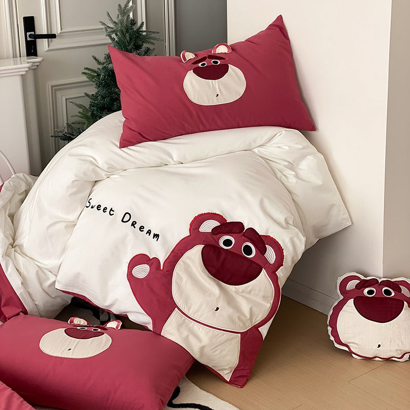 Cotton Disney Bobo Strawberry Bear Four-Piece Cartoon Bed Set - Harmony Gallery