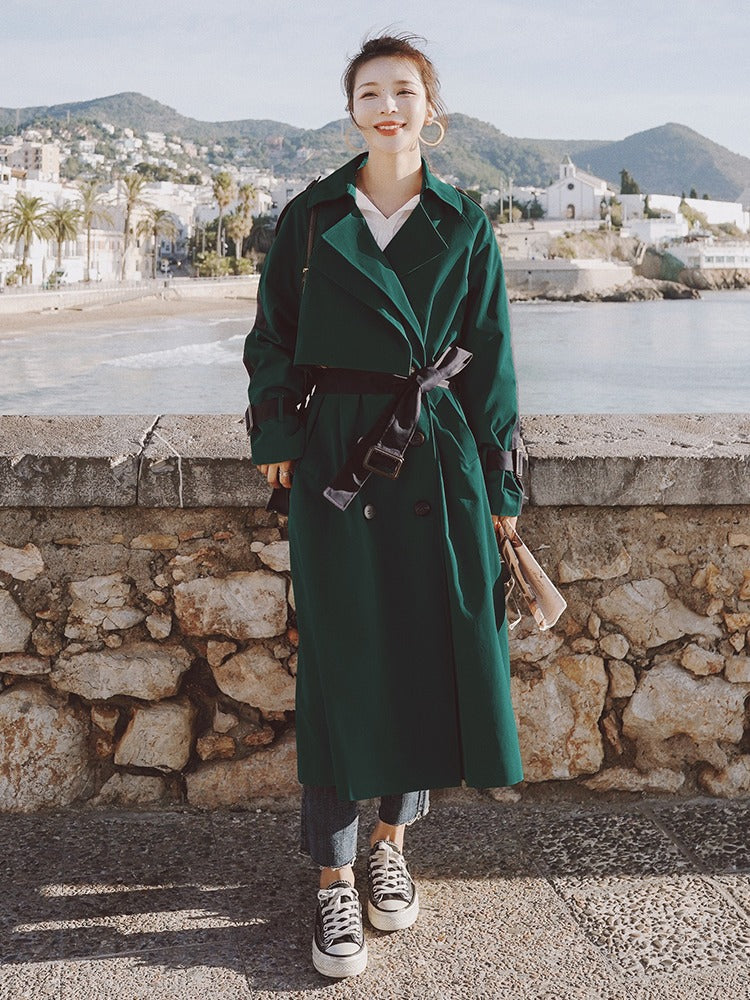 British Hepburn Windbreaker Over The Knee Women's Coat - Harmony Gallery