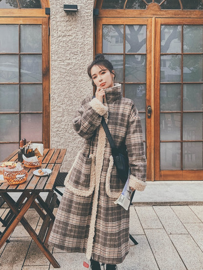 Mid-Length Retro Plaid Winter Woolen Women's Coat - Harmony Gallery