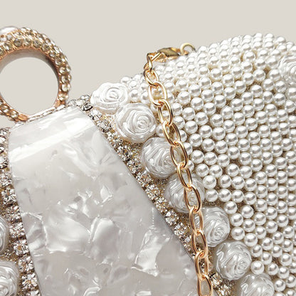 White Rose Diamond Pearl French Banquet Clutch Bag - Harmony Gallery