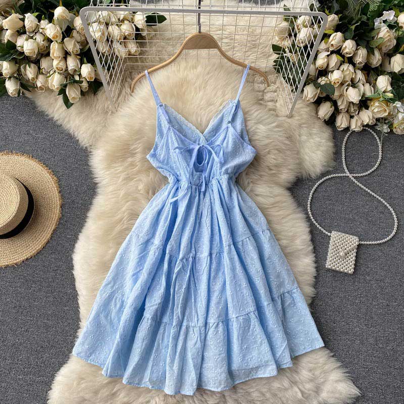 Heart Shaped Sweet Lace Hollow Open Back Beach Women's Dress - Harmony Gallery