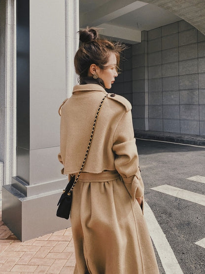 Popular Over The Knee French Woolen Women's Coat - Harmony Gallery
