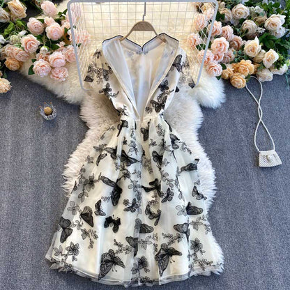 Retro Embroidery Trendy Butterfly Short Sleeved Women's Dress - Harmony Gallery