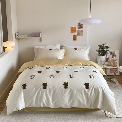 Cute Bunny Cartoon Satin long-Staple Four-Piece Pure Cotton Bed Set - Harmony Gallery