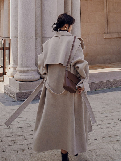 Mid-Length Loose Hepburn Style Woolen Women's Coat - Harmony Gallery