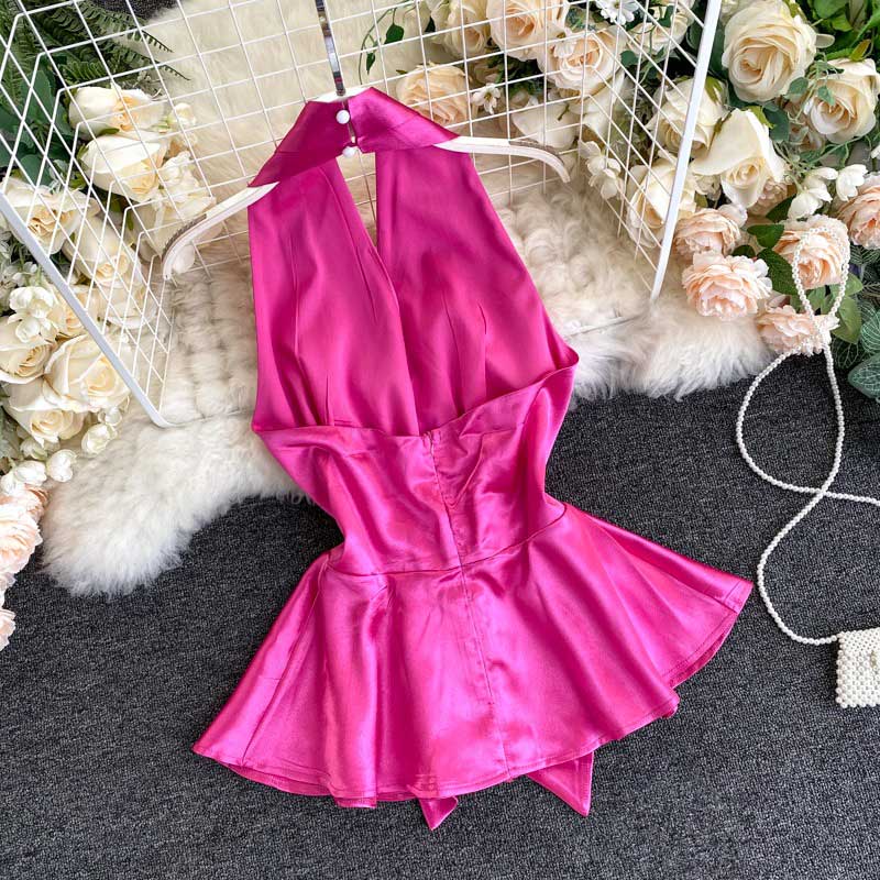 American Strapless Sexy Backless Temperament Satin Women's Top - Harmony Gallery