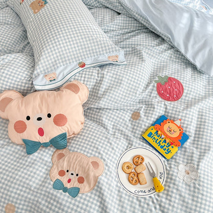 Cute Strawberry Bear Washed Cotton Four-Piece Bed Set - Harmony Gallery