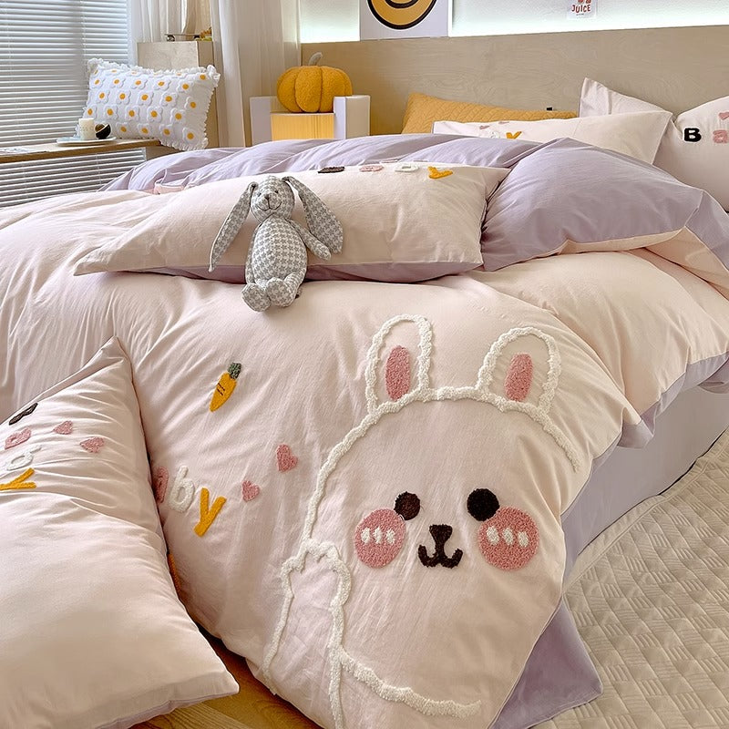 Cute Bear Cartoon Washed Cotton Four-Piece Bed Set - Harmony Gallery