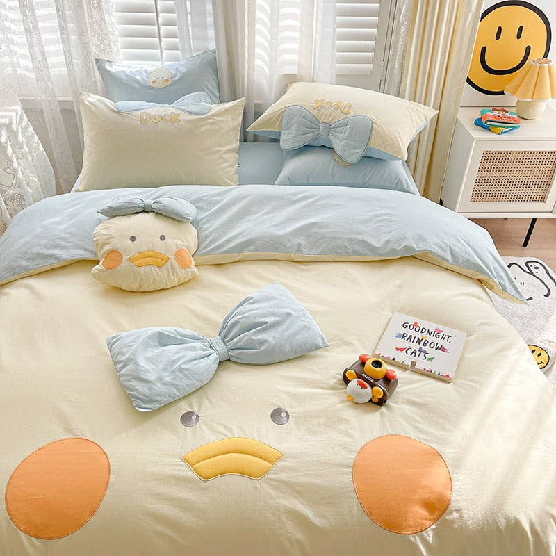 Pure Washed Cotton Cartoon Ugly Duckling Four-Piece Bed Set - Harmony Gallery